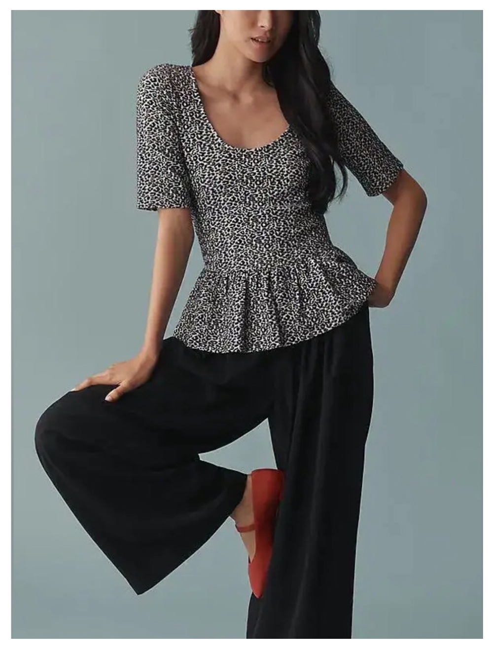 NWT MAEVE at ANTHROPOLOGIE Peplum Scoop Neck Tank in Black/Gray Print SMALL